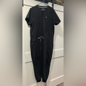 Fabletics Black Short-Sleeve Utility Jumpsuit with Drawstring